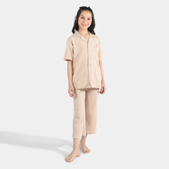 Girls Thermal Suit 2 Piece (Its A Great Time) - Brown