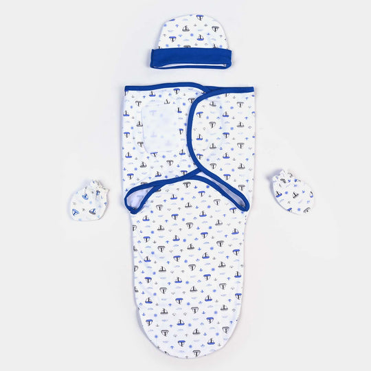 Baby Swaddle With Cap & Mittens Set