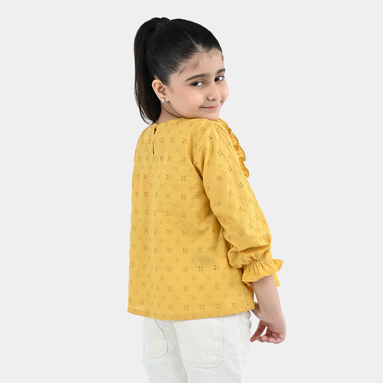 Girls Cotton Emb Top Shine-Mustard