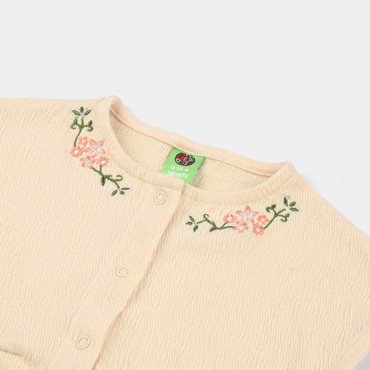 Infant Girls Poly Crinkle Knitted Romper (Little Buds) - Yellow