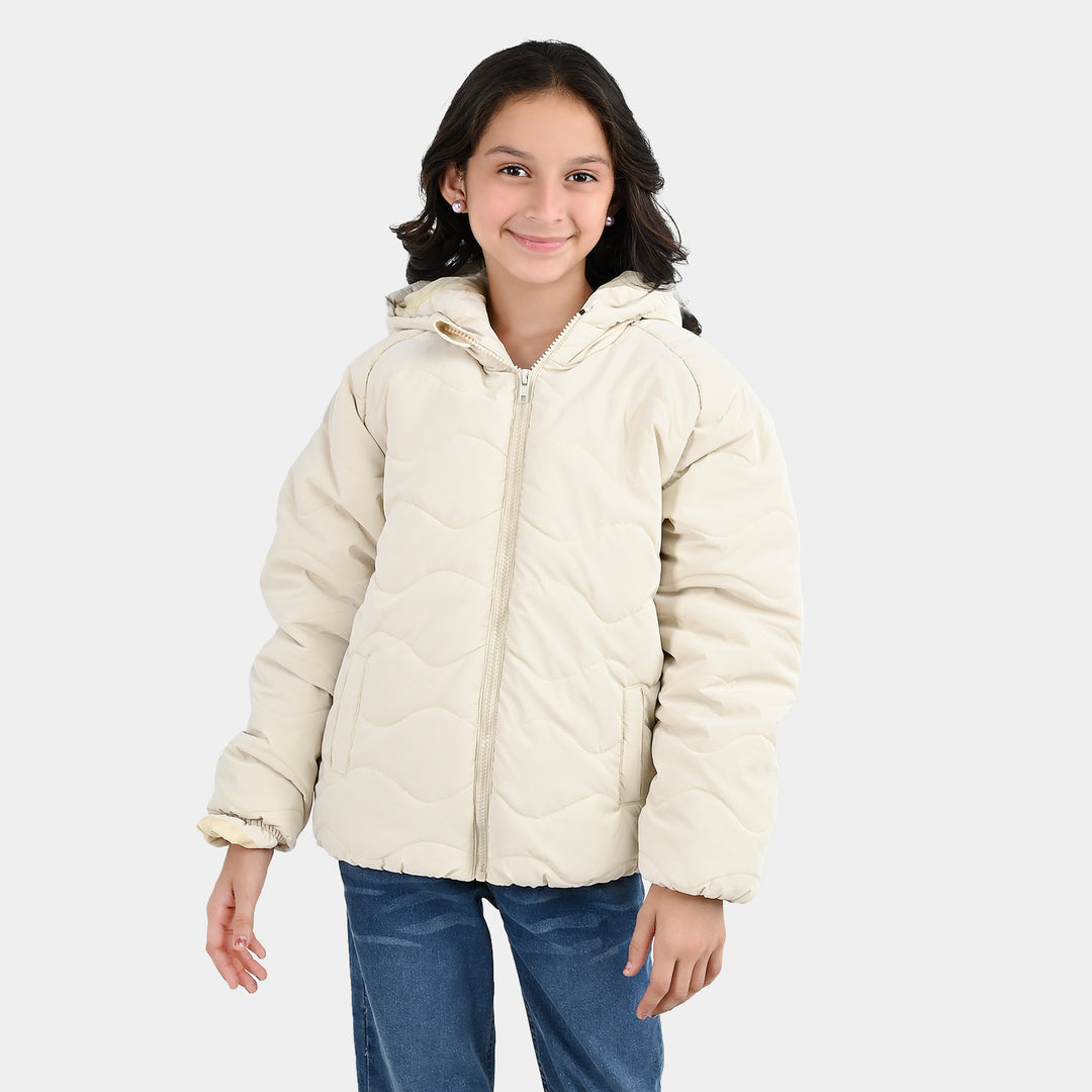 Girls Polyester Quilted Jacket Basic Beige