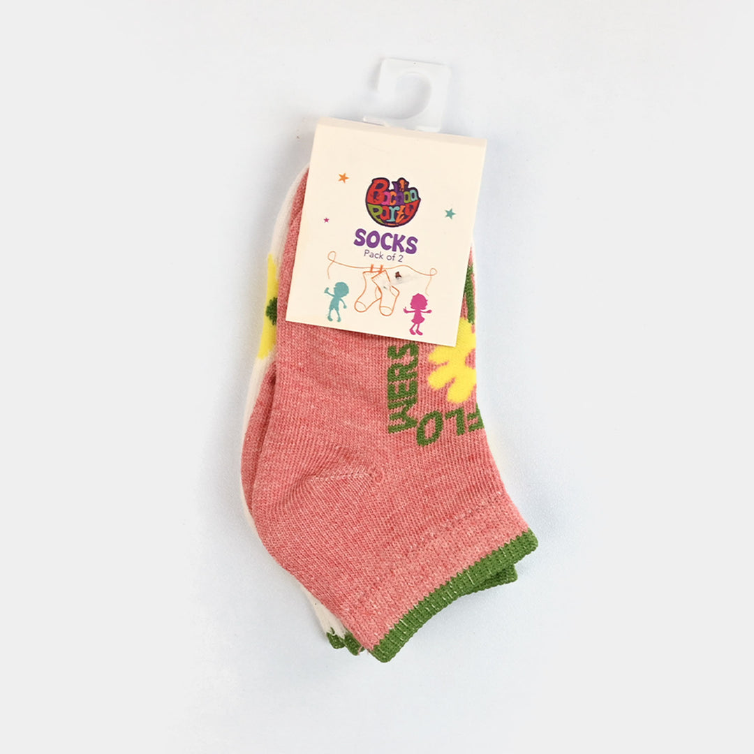 Infant Girls Cotton Socks Pack of 2 (Flowers) - Pink/White