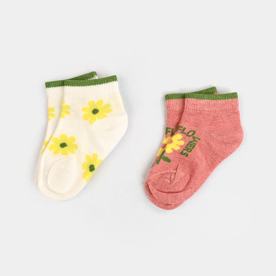 Infant Girls Cotton Socks Pack of 2 (Flowers) - Pink/White