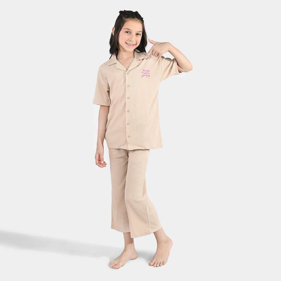 Girls Thermal Suit 2 Piece (Its A Great Time) - Brown