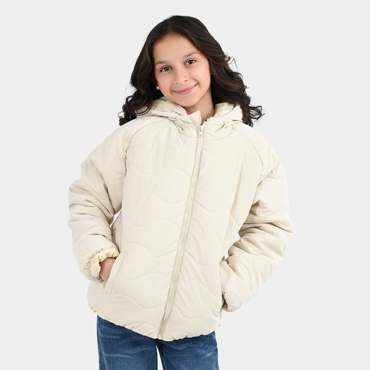 Girls Polyester Quilted Jacket Basic Beige