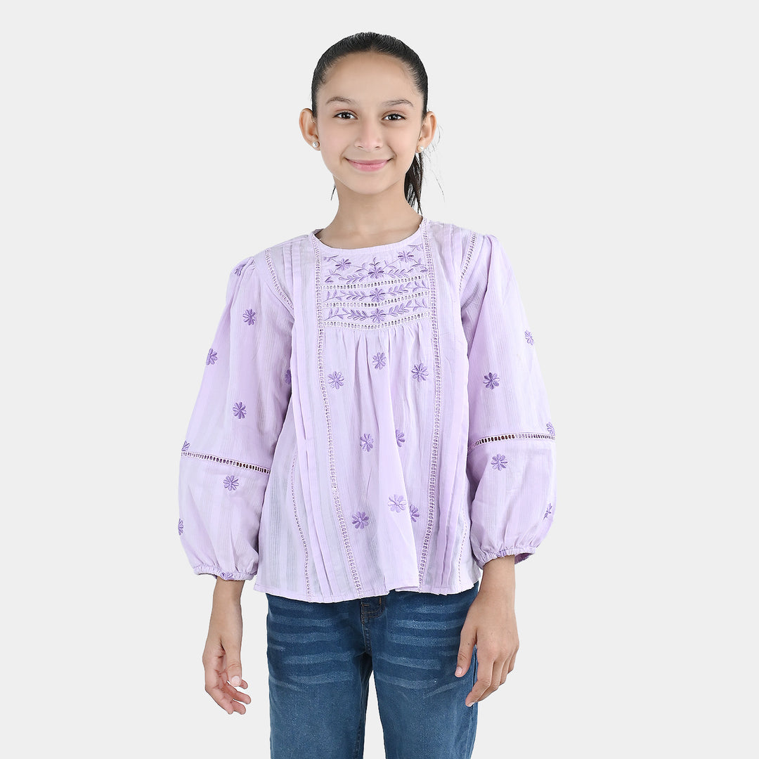 Girls Cotton Emb Top Alice-Lavender