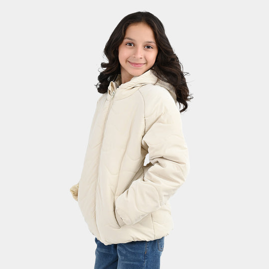 Girls Polyester Quilted Jacket Basic Beige