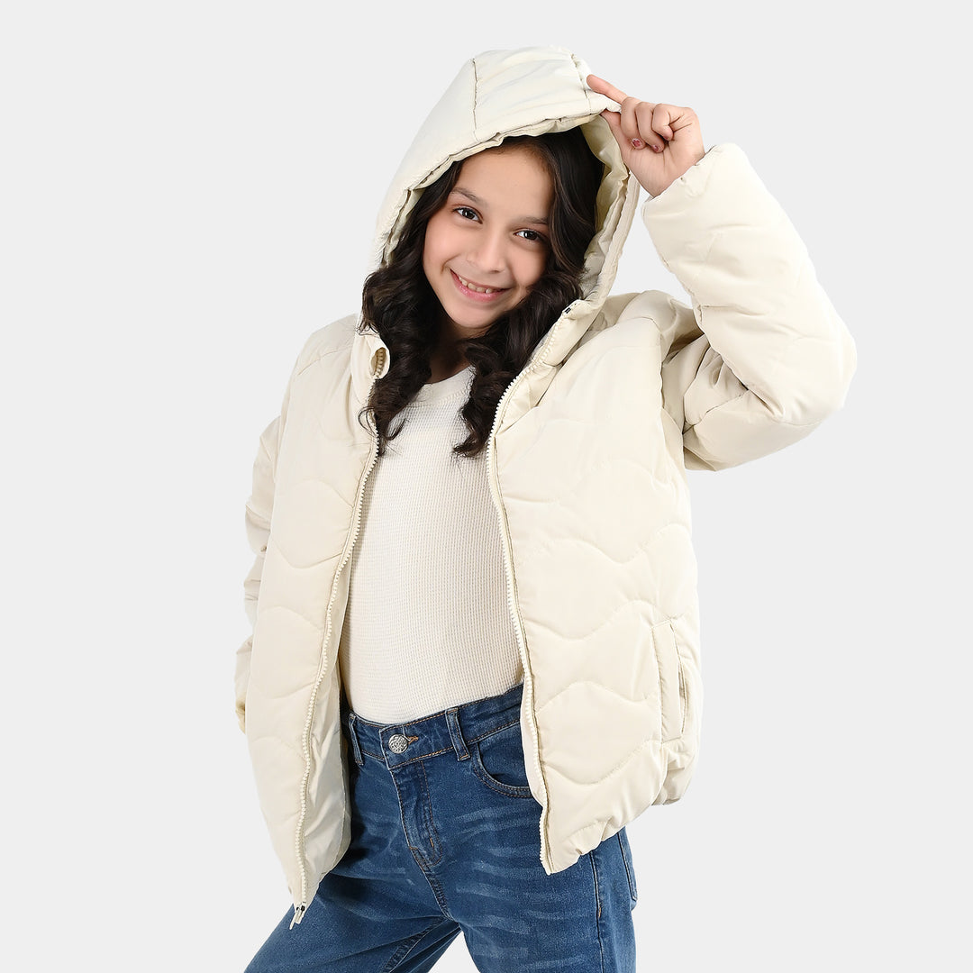 Girls Polyester Quilted Jacket Basic Beige