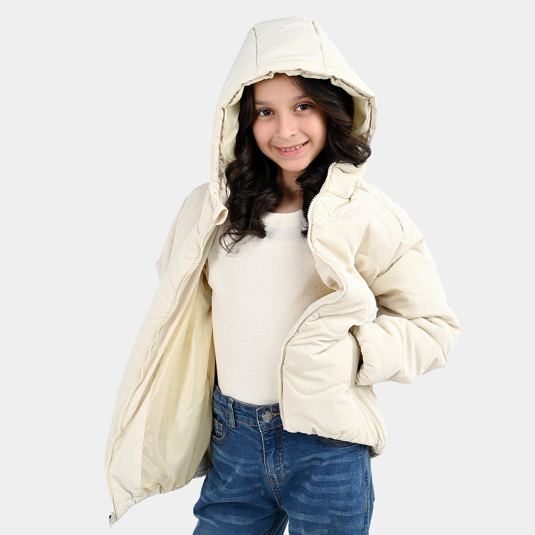 Girls Polyester Quilted Jacket Basic Beige