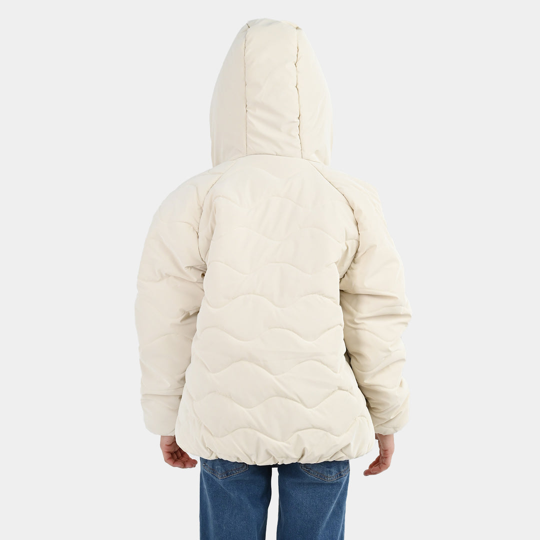 Girls Polyester Quilted Jacket Basic Beige