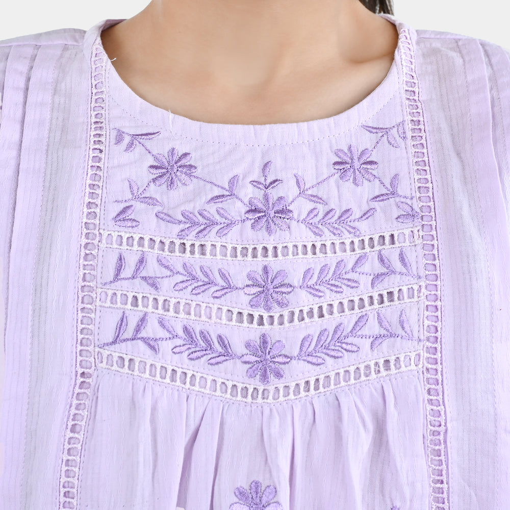 Girls Cotton Emb Top Alice-Lavender
