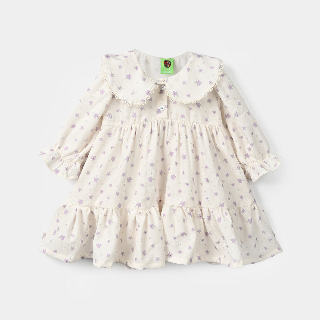Girls Polyester Casual Frock Glitter Dots-WHITE