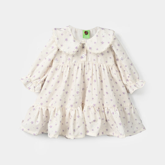 Girls Polyester Casual Frock Glitter Dots-WHITE