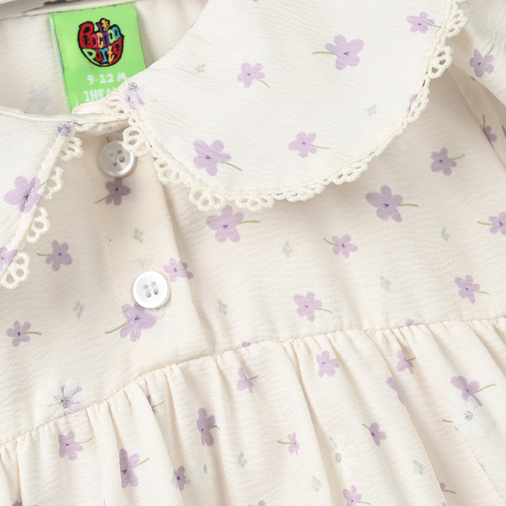 Girls Polyester Casual Frock Glitter Dots-WHITE