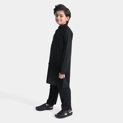 Boys Poly Viscose Shalwar Suit (Double Band Collar)-BLACK