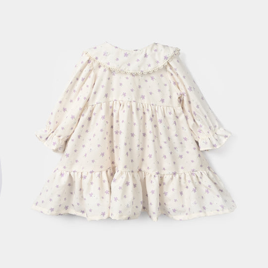 Girls Polyester Casual Frock Glitter Dots-WHITE