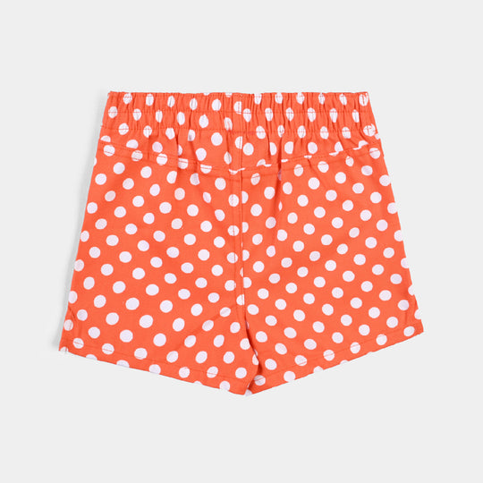 Infant Girls Poly Cotton Short Big Polka Dot-ORANGE