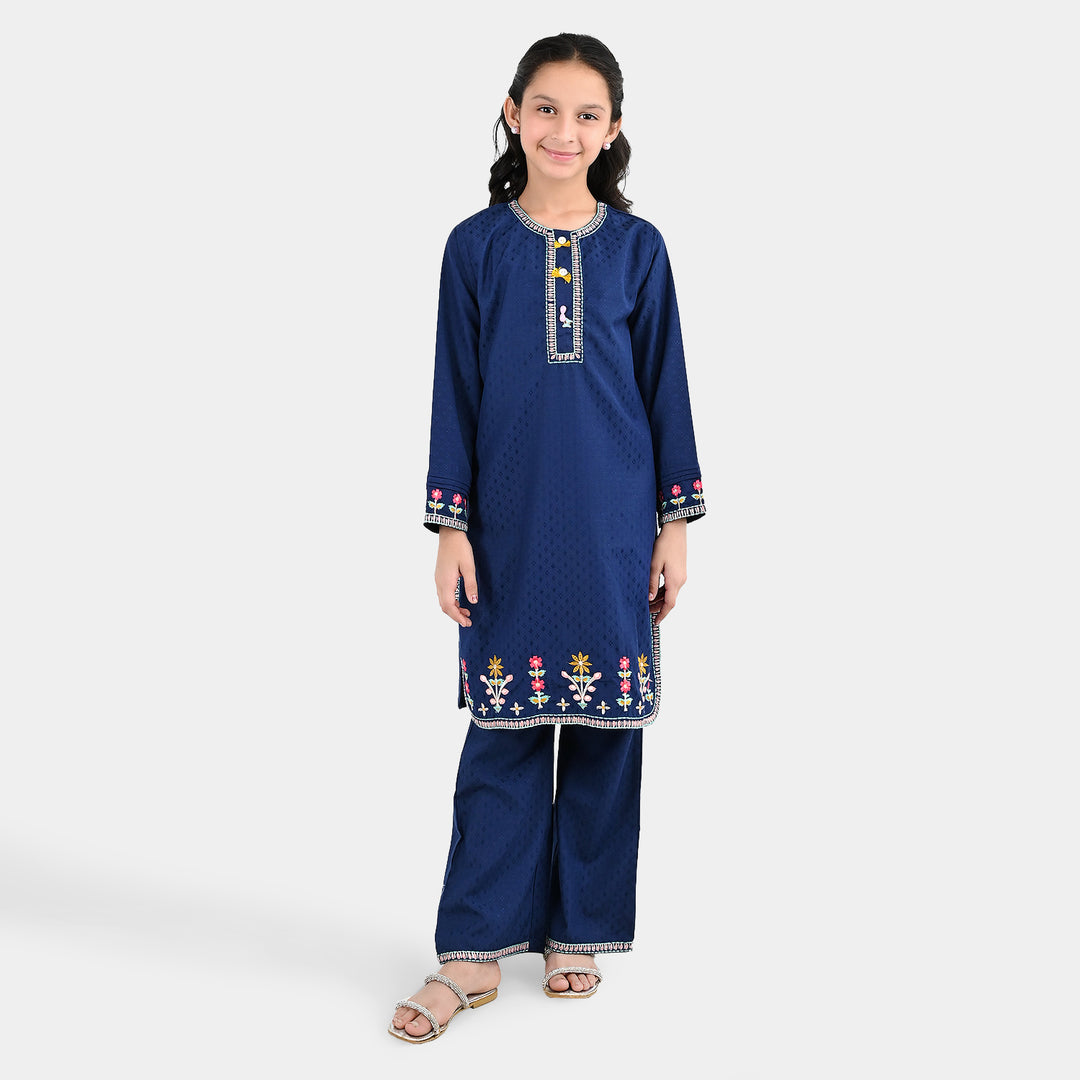Girls Jacquard Emb 2Pcs Classy - Navy Blue
