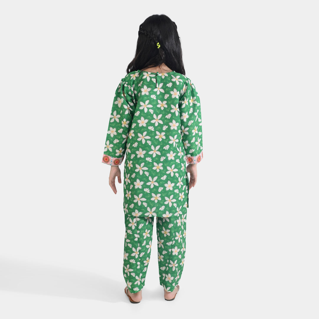 Girls Poly Net Printed 2Pcs Suit Desi Jasmine Ind-GREEN