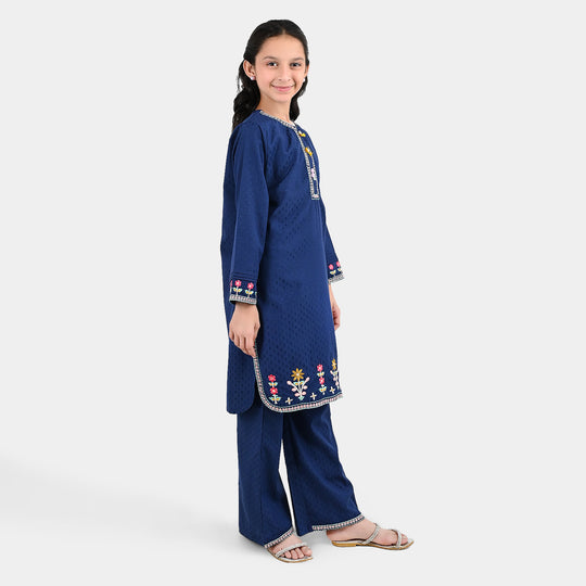 Girls Jacquard Emb 2Pcs Classy - Navy Blue