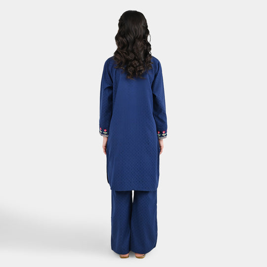 Girls Jacquard Emb 2Pcs Classy - Navy Blue
