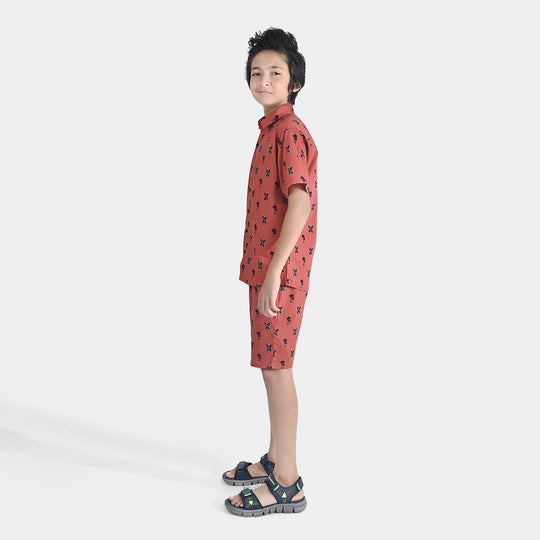 Boys Cotton Slub Woven Suit-Beach-Rust