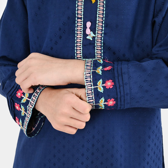 Girls Jacquard Emb 2Pcs Classy - Navy Blue