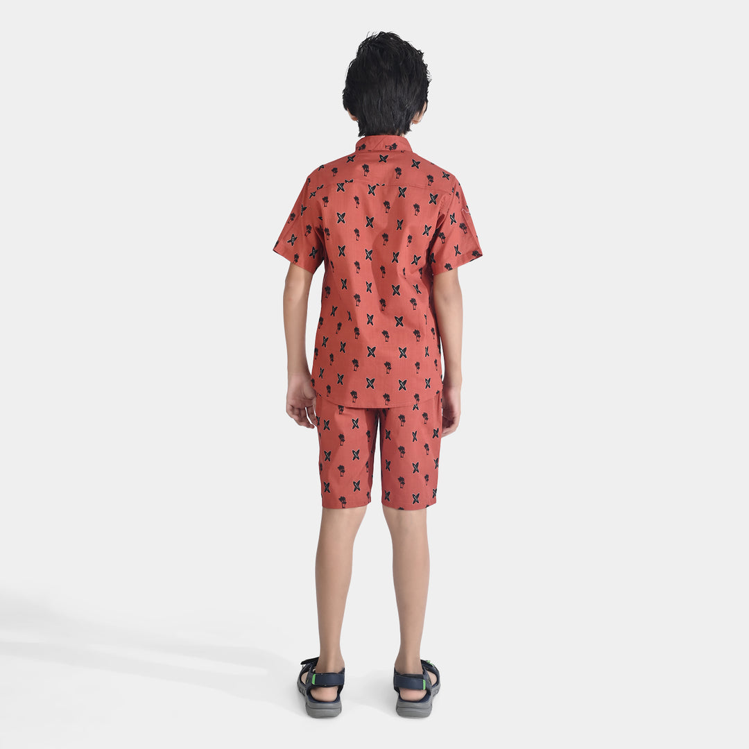 Boys Cotton Slub Woven Suit-Beach-Rust