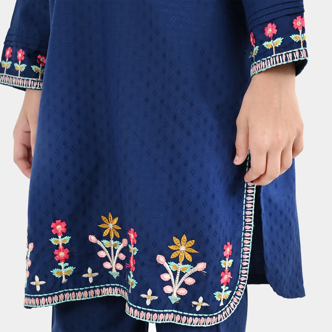 Girls Jacquard Emb 2Pcs Classy - Navy Blue