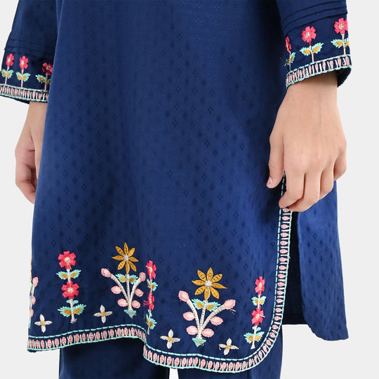 Girls Jacquard Emb 2Pcs Classy - Navy Blue