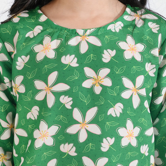 Girls Poly Net Printed 2Pcs Suit Desi Jasmine Ind-GREEN