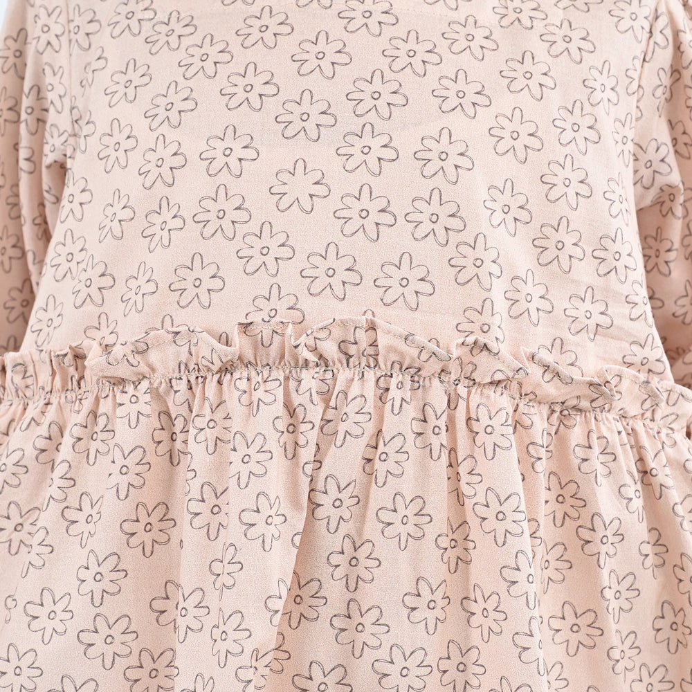 Girls Cotton Dress Tiny Flower-LT.Peach