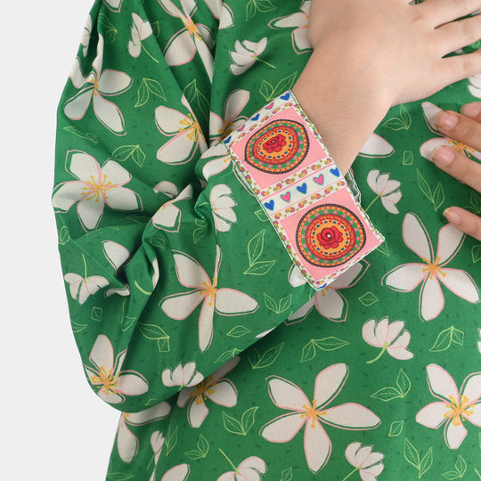 Girls Poly Net Printed 2Pcs Suit Desi Jasmine Ind-GREEN