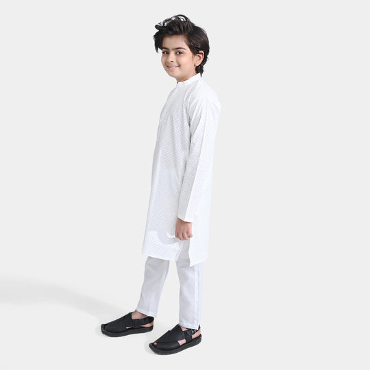 Boys Poly Viscose Shalwar Suit Dots -White