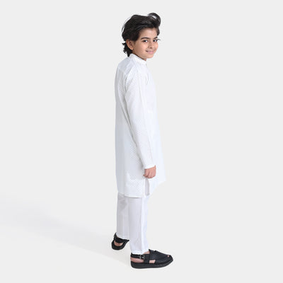 Boys Poly Viscose Shalwar Suit Dots -White