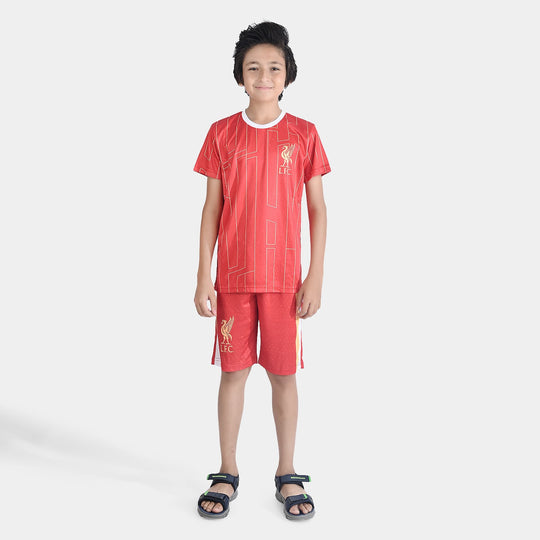 Boys Polyester Jersey 2 Piece Suit-Red