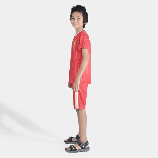 Boys Polyester Jersey 2 Piece Suit-Red