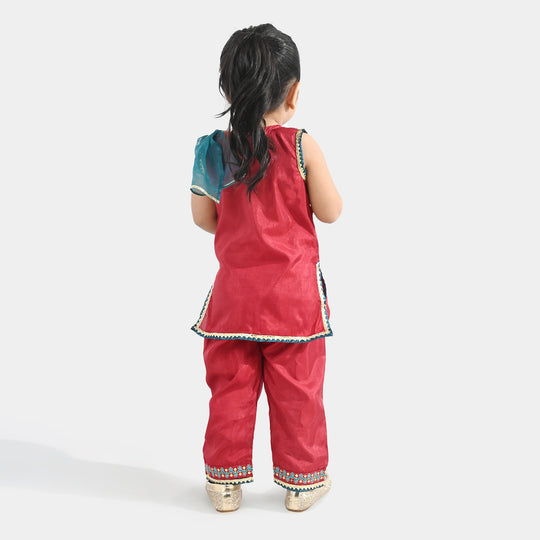 Infant Girls Raw Silk 3 Piece Suit (Naqsh) - Red