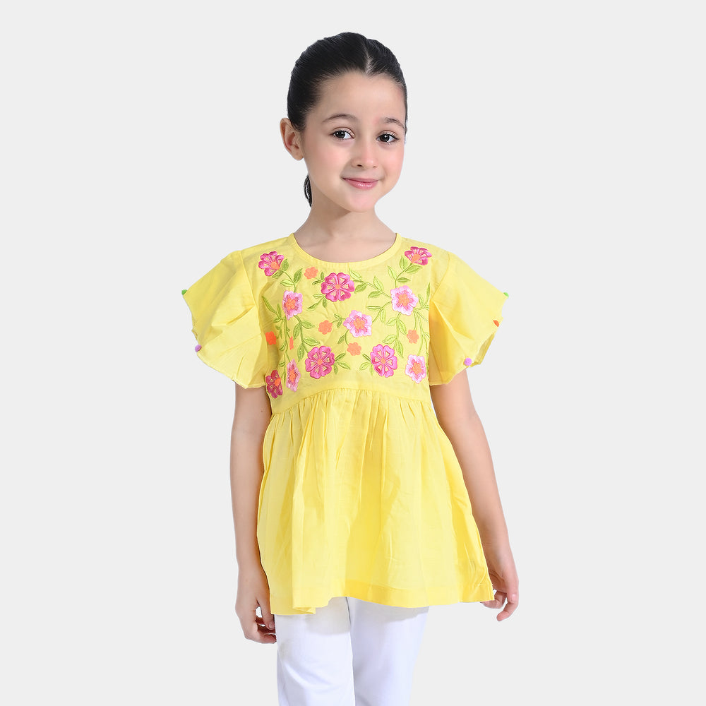 Girls Cotton Slub EMB Top Blazing Florals-B.Yellow