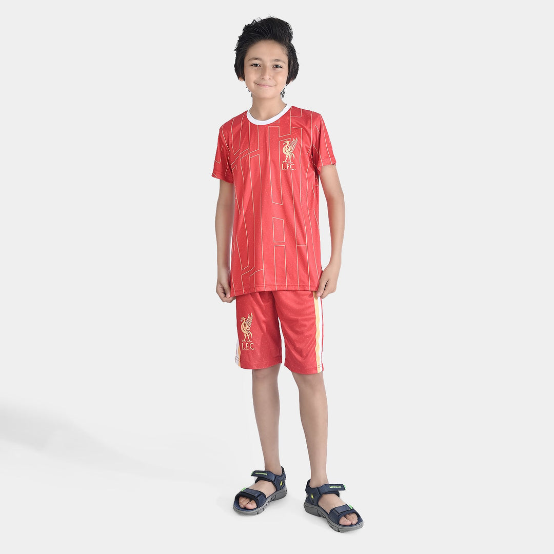 Boys Polyester Jersey 2 Piece Suit-Red