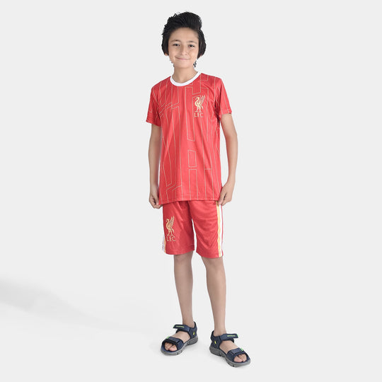 Boys Polyester Jersey 2 Piece Suit-Red