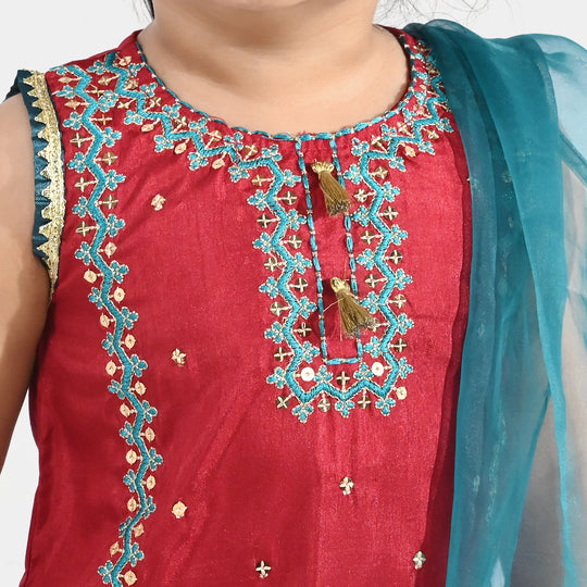 Infant Girls Raw Silk 3 Piece Suit (Naqsh) - Red