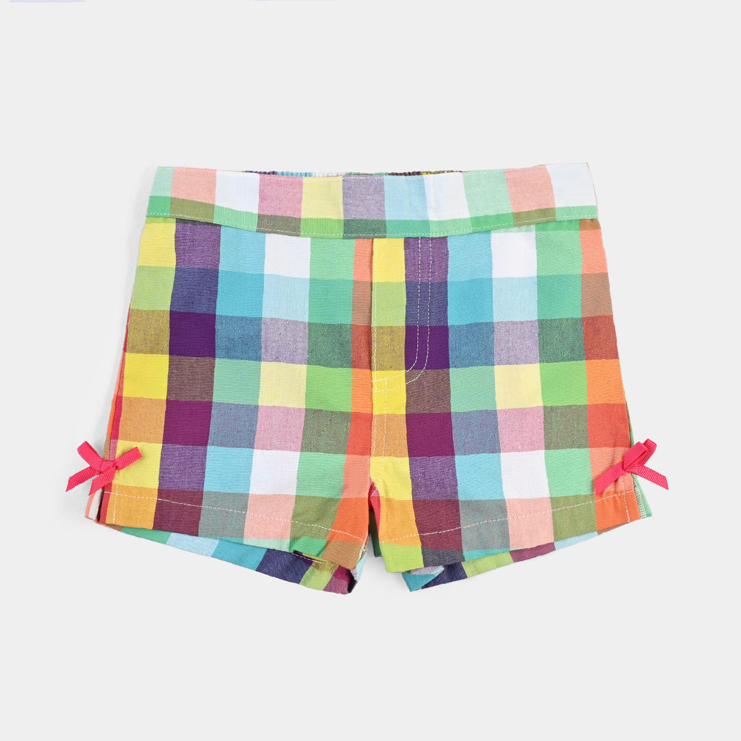 Infant Girls Poly Cotton Short Multi box check-Multi