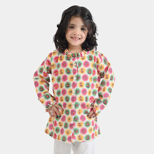 Girls Poly Net Casual Top Chai Biscuit -Multi