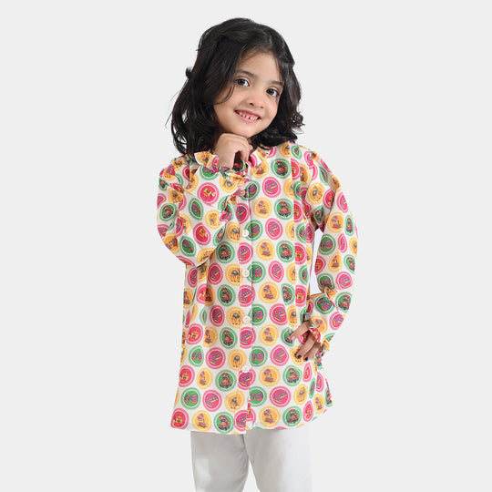 Girls Poly Net Casual Top Chai Biscuit -Multi