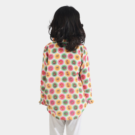 Girls Poly Net Casual Top Chai Biscuit -Multi