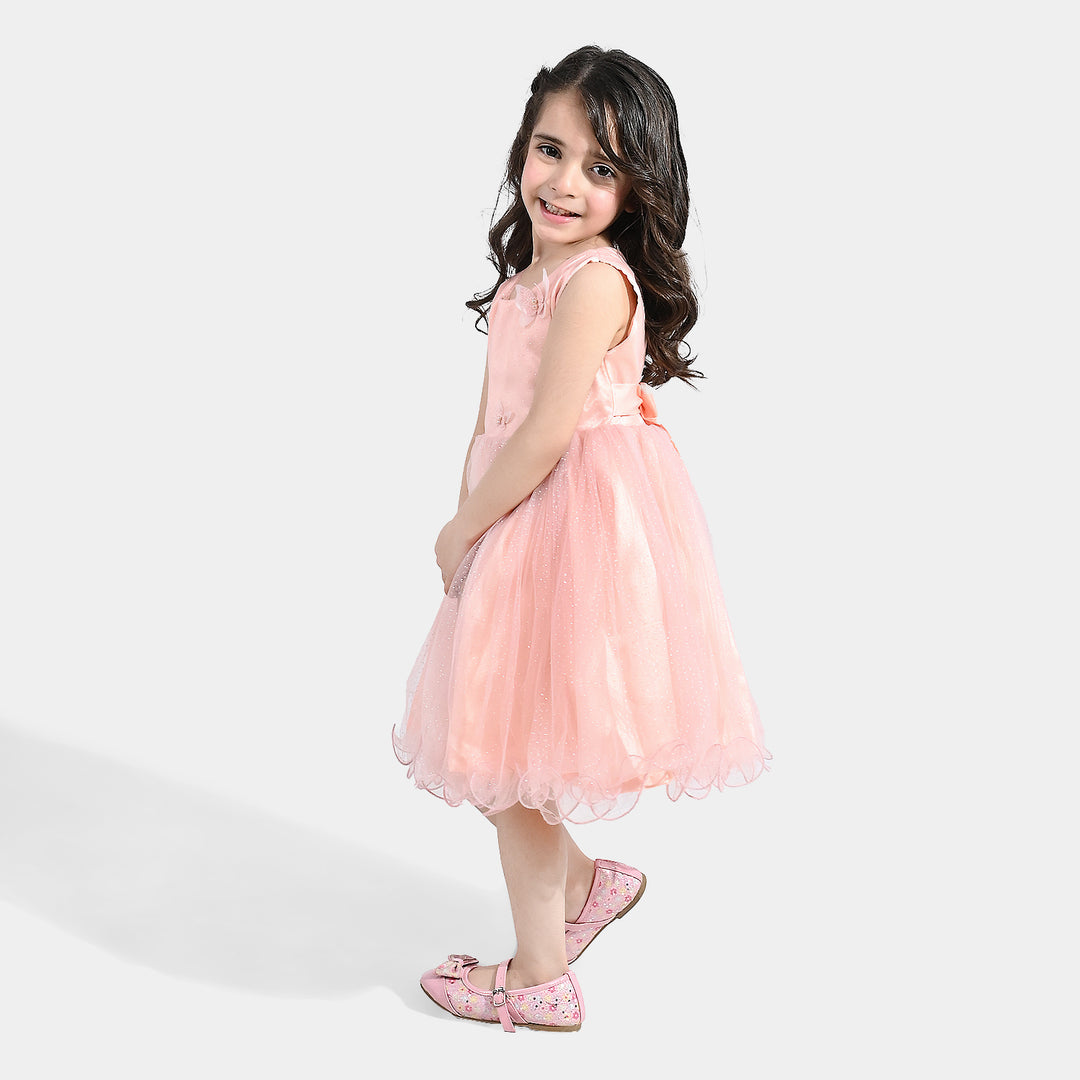 Girls Net Frock (3D Butterfly) - Peach