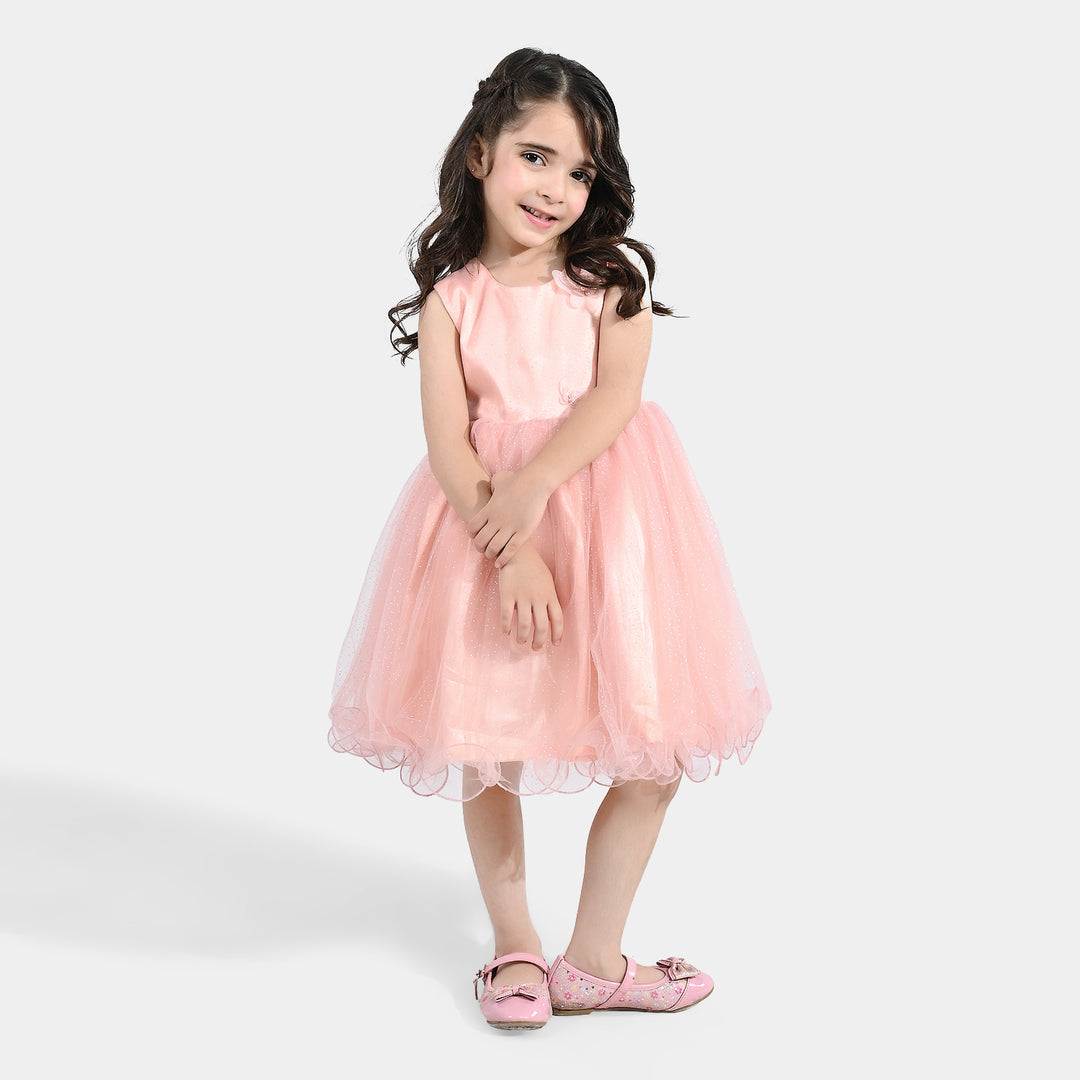 Girls Net Frock (3D Butterfly) - Peach