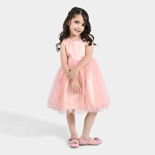 Girls Net Frock (3D Butterfly) - Peach