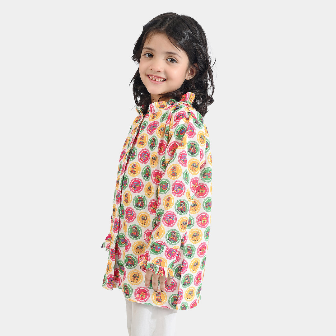 Girls Poly Net Casual Top Chai Biscuit -Multi
